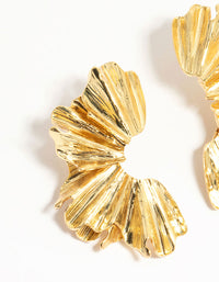 Gold Plated Textured Fan Stud Earrings - link has visual effect only
