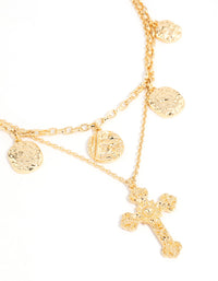 Gold Plated Cross & Coin Layered Necklace - link has visual effect only