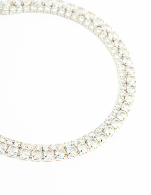 Silver Cubic Zirconia Layered Tennis Bracelet