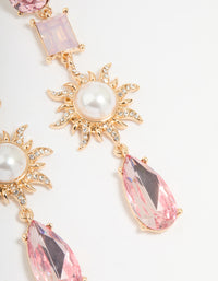 Gold Pink Diamante & Pearl Sun Drop Earrings - link has visual effect only