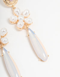 Gold Pearl & Flower Drop Earrings - link has visual effect only