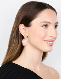 Gold Pink Stone Square Drop Earrings - link has visual effect only