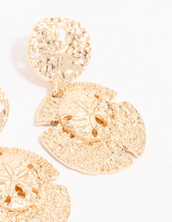 Gold Sand Dollar Drop Earrings