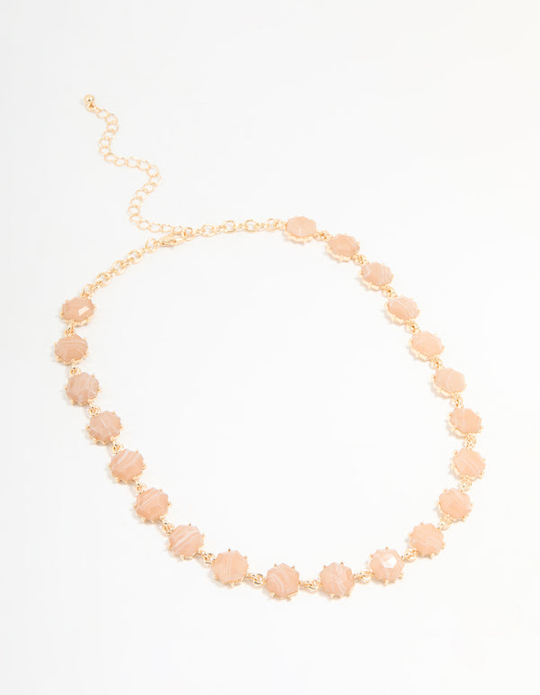 Gold Rose Stone Hexagon Choker Necklace