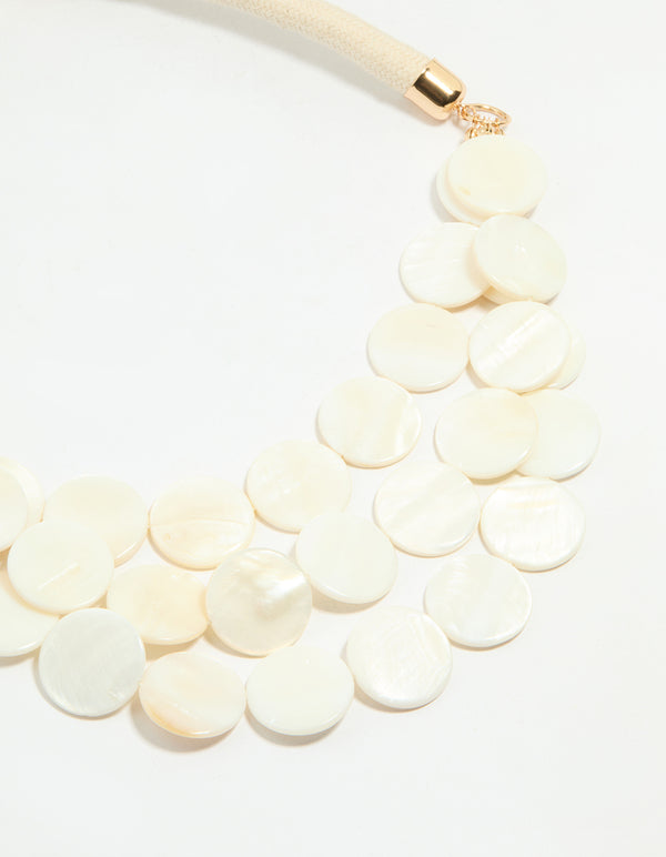 Gold Genuine Shell Layered Disc Cord Necklace