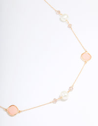 Gold Pink Beaded Mixed Long Necklace - link has visual effect only