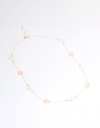Gold Pink Beaded Mixed Long Necklace - link has visual effect only