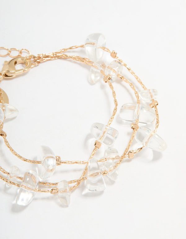 Gold Mixed Stone Chip Layered Bracelet