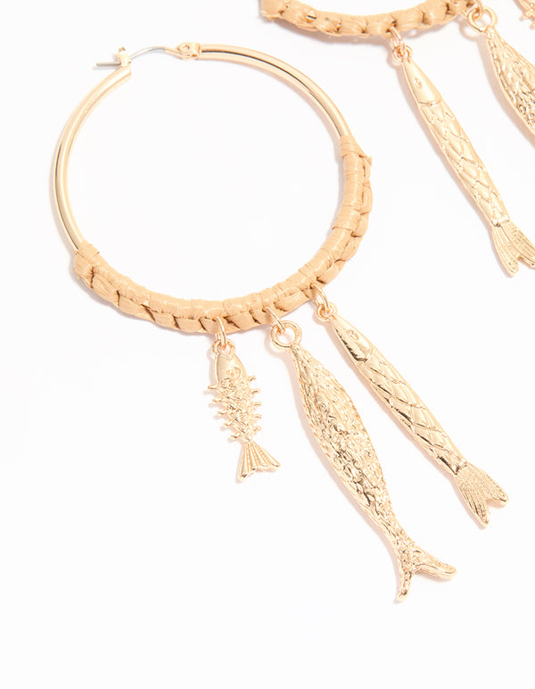Gold Wrapped Fish Hoop Earrings