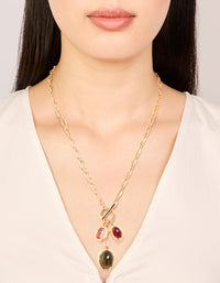 Gold Green Red & Pink Gemstone Charm Necklace - link has visual effect only