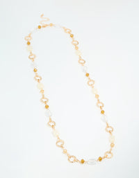 Gold Mixed Stone Textured Long Necklace - link has visual effect only