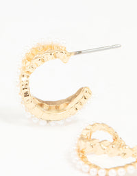 Gold Pearl Twisted Mini Huggie Earrings - link has visual effect only