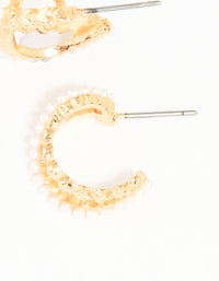 Gold Pearl Twisted Mini Huggie Earrings - link has visual effect only