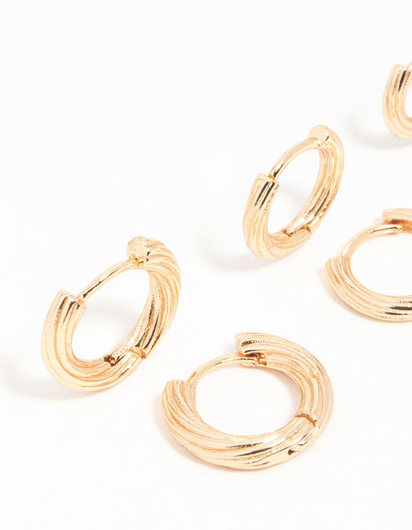 Antique Gold Graduating Twisted Hoop Earrings 3-Pack
