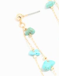 Gold Blue Semi Precious Stone Statement Chain Drop Earrings - link has visual effect only