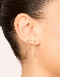 Gold Cubic Zirconia Chain & Stud Earrings 3-Pack - link has visual effect only