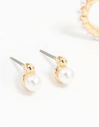 Gold Mixed Pearl Charm Huggie Earrings 3-Pack - link has visual effect only