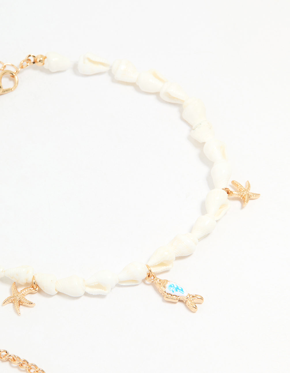 Gold Shell & Fish Charm Anklets 3-Pack