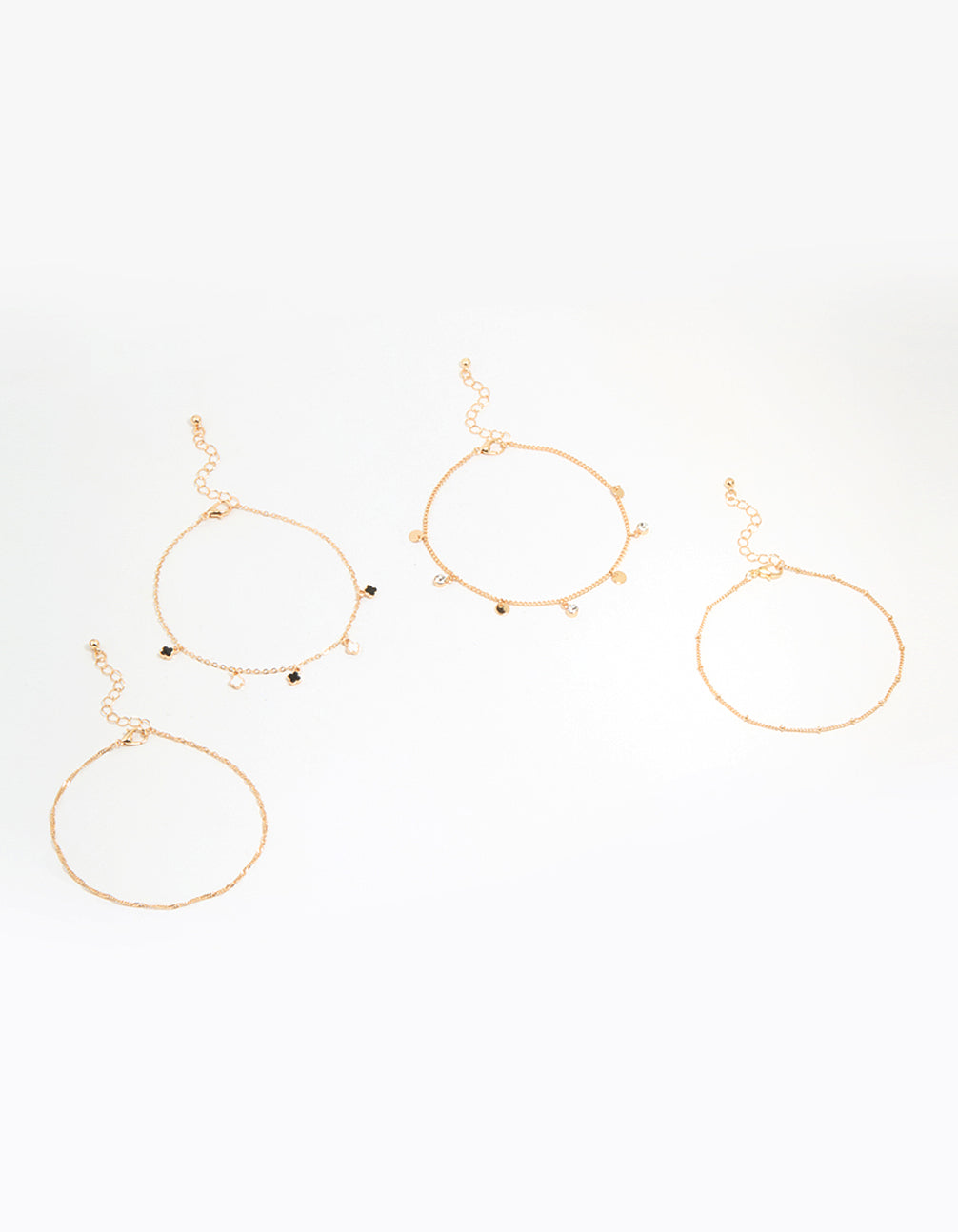 Gold Enamel Flower & Twisted Anklets 4-Pack