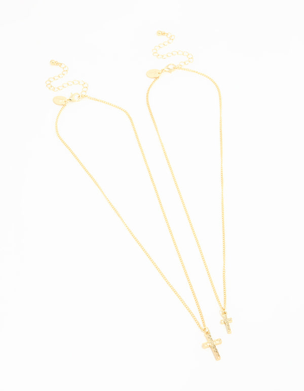 Gold Plated Hammered Cross Necklaces 2-Pack