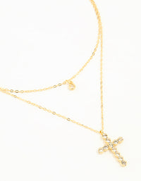 Gold Plated Diamante Cross Layered Necklace - link has visual effect only