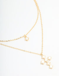 Gold Plated Flower & Cross Layered Necklace - link has visual effect only