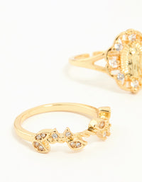 Gold Plated Cubic Zirconia Mary & Floral Rings 2-Pack - link has visual effect only