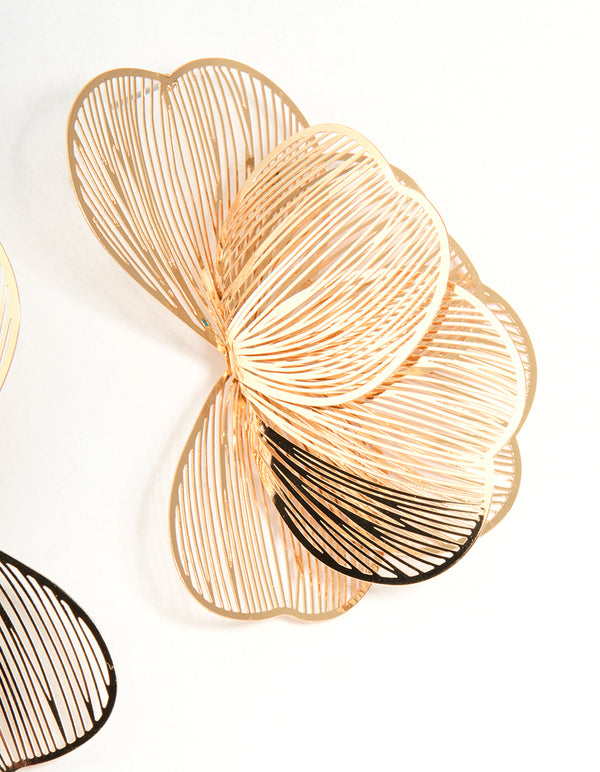 Gold Wire Petal Stud Earrings