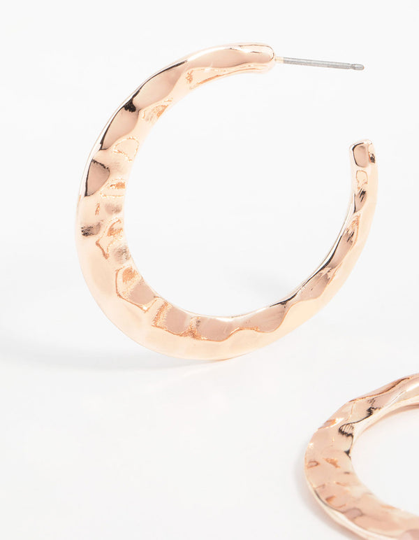 Rose Gold Molten Thin Hoop Earrings