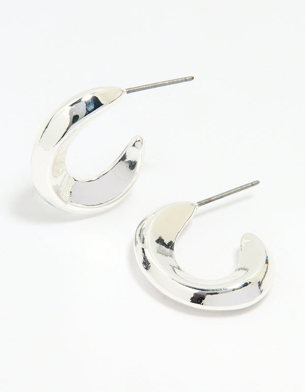 Silver Organic Shape Hoop Earrings