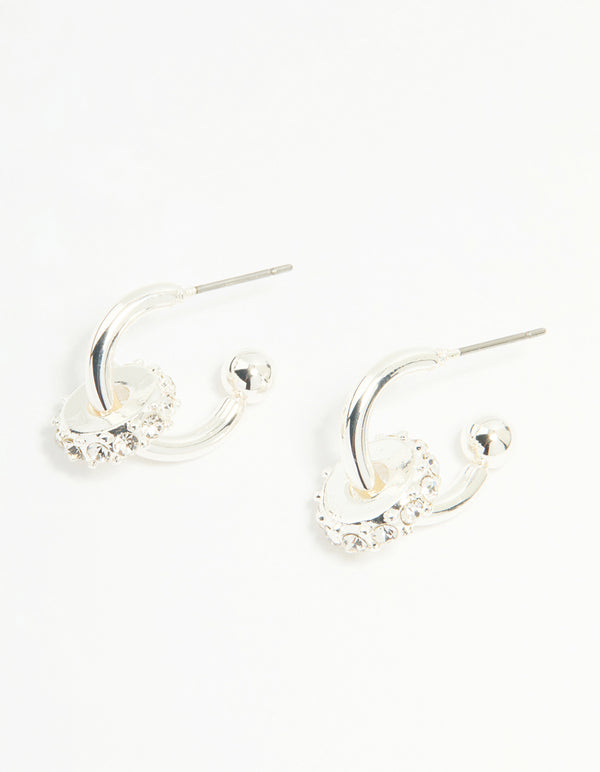 Silver Diamante Rondell Hoop Earrings