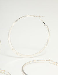 Silver Textured & Plain Hoop Earrings 2-Pack - link has visual effect only