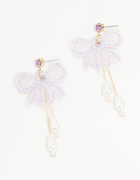 Gold Pearl Mesh Bow Drop Earrings - link has visual effect only