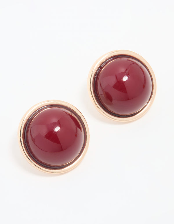 Gold Red Round Stud Earrings
