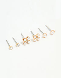 Silver Diamante & Pearl Stud Earrings 3-Pack - link has visual effect only