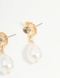 Gold Pearl Flower & Diamante Stud Earrings 2-Pack - link has visual effect only