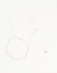 Silver Diamante Tennis Bracelet & Heart Bracelet 2-Pack - link has visual effect only
