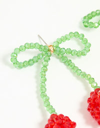 Beaded Red Cherry Bow Drop Earrings - link has visual effect only