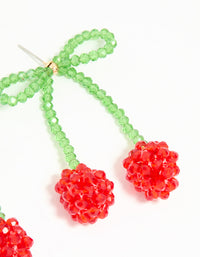Beaded Red Cherry Bow Drop Earrings - link has visual effect only