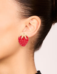 Gold Red Strawberry Stud Earrings - link has visual effect only
