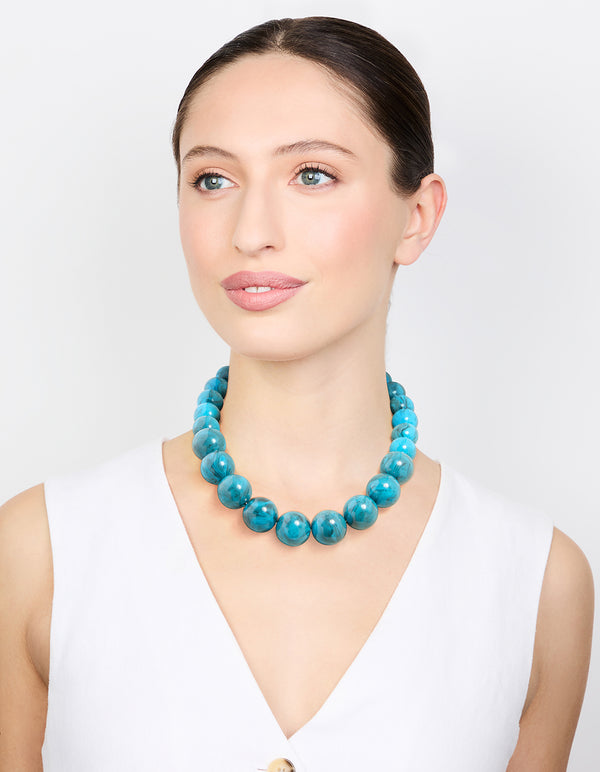 Gold Turquoise Acrylic Beaded Necklace