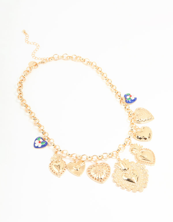 Gold Chunky Heart Charm Necklace