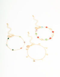 Gold Multicoloured Gem & Star Bracelets 3-Pack - link has visual effect only