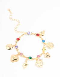 Gold Multicoloured Diamante Heart & Celestial Charm Bracelet - link has visual effect only