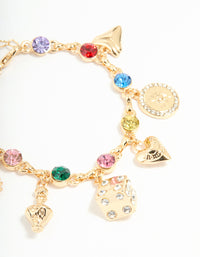 Gold Multicoloured Diamante Heart & Celestial Charm Bracelet - link has visual effect only