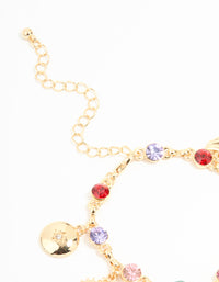 Gold Multicoloured Diamante Heart & Celestial Charm Bracelet - link has visual effect only