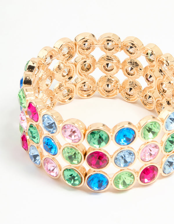Gold Pastel Diamante Stretch Bracelet