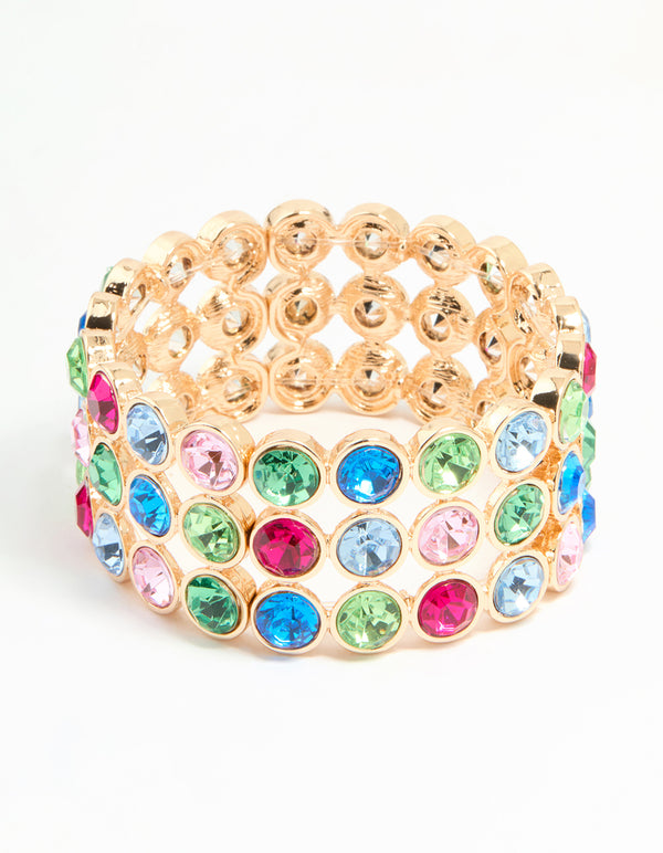 Gold Pastel Diamante Stretch Bracelet