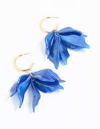 Gold Blue Petal Drop Hoop Earrings - link has visual effect only