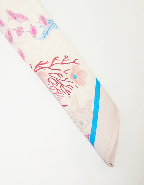 Striped Fish & Floral Print Fabric Scarf